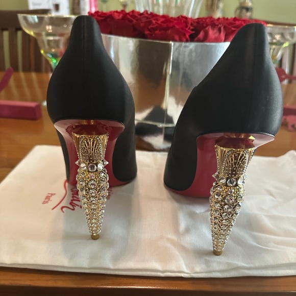 Christian Louboutin Lipstrass Black Crepe Satin 100MM 39 IT PRICE FIRM - Picture 4 of 17
